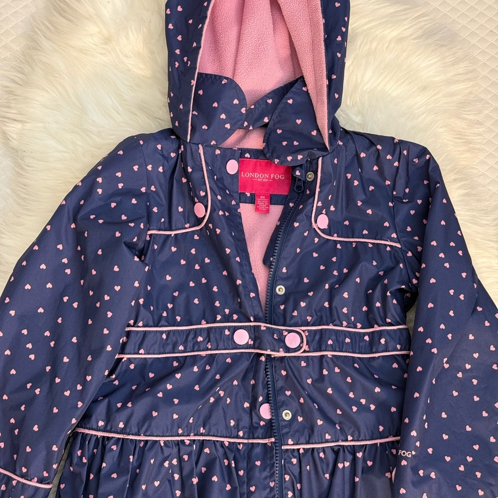 London Fog Kids' Raincoat with Pink Hearts Sz 6X